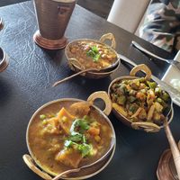 Chana Masala, okra, and potato masala, all vegan at Tandoori Bites Indian Cuisine in Eureka