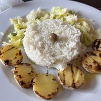 Cabbage, rice, potatoes, one olive (removed the egg from the vegetarian option)  at LBV 79 in Vila Real