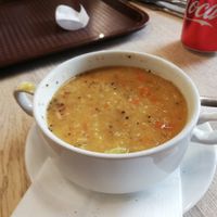 Soup of the day (lentil in this case) at Glencoe Mountain Resort in Ballachulish