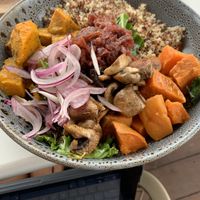 Amazing vegan bowl at The Deck in Forster