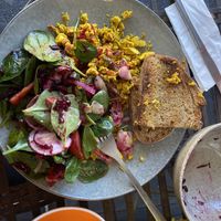 Turmeric scramble and salad at 1Two1 Vegan Café in Springwood