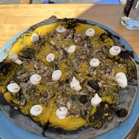 Shiitake with charcoal base  at Blu Bar in Barcelona