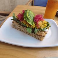 Tofu scramble focaccia at Blu Bar in Barcelona
