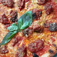 Pizza close up at Blu Bar in Barcelona