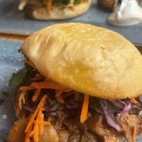 Pulled pork burger and veggie burger   at Blu Bar in Barcelona