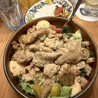 Creamy Vegan Chicken Caeser Salsad with extra Protein  at Blu Bar in Barcelona