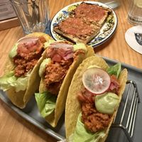 Bruschetta at top and 3x Tacos  at Blu Bar in Barcelona