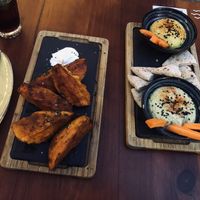 Tapas: Sweet potatoes and hummus plate  at Blu Bar in Barcelona
