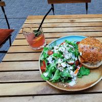Burger with vegan feta and vegan meat patty at Foodvibes in Antwerpen