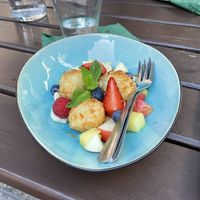 Mochi with fruit salad  at Chay Vegan Kitchen in Nuremberg