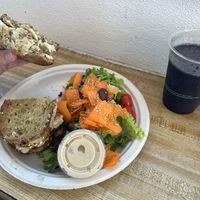 Tempeh Rueben (husband liked) and Low Sweet smoothie (husband really liked)  at Sugar Apple Organic Cafe in Key West