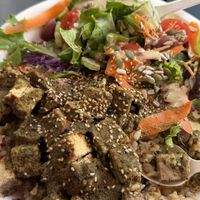 Pesto Rice & Tofu. Salad with Tahini dressing   at Sugar Apple Organic Cafe in Key West