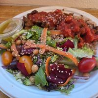 Italian Sousage on brown rice Key lime dressing at Sugar Apple Organic Cafe in Key West