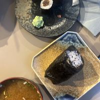 Nigiri triangle and miso soup  at Café Japonais in Bordeaux