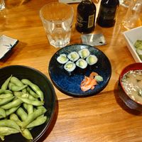 Edamame, Vegan sushi and miso soup! at Café Japonais in Bordeaux