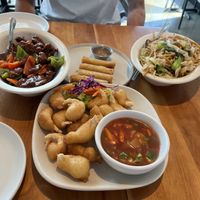 Shrimp, ginger beef and noodle stirfry  at Padmanadi in Edmonton