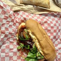 Italiano sandwich (vegan) and vegan apple pie  at Vertical Cafe in Sun Peaks