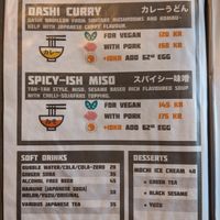 Menu -ramen, drinks and desserts at MamaWolf in Stockholm