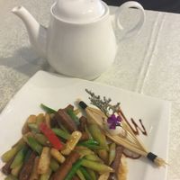 beef Tenderloin, water chestnuts & Cabbage Mustard at Bowei Tang in Beijing