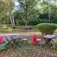 Outdoor seatings in the backyard. at Söderbergs Bageri in Hagersten