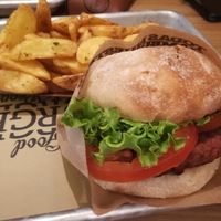 Vegan burger and crispy fries at The Good Burger in Rome