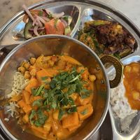 Sweet potato and chickpea thali  at Beck Hall in Malham