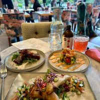 Dinner buffet for one! 3 starters instead of a main course as I was still fairly full from lunch. Seafood cocktail, Tamarind ribs & samosa   at Beck Hall in Malham