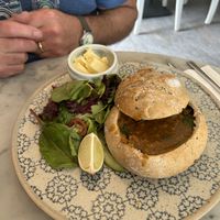 Dahl in bread bowl   at Beck Hall in Malham