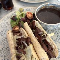 Steak baguette with gravy, gravy was so good   at Beck Hall in Malham