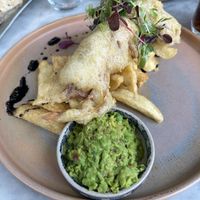 Banana blossom ‘fish’ and chips  at Beck Hall in Malham