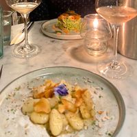 Prawn cocktail and Jerusalem artichoke gnocchi   at Beck Hall in Malham