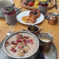 Chai porridge and Beck Hall breakfast. Chia pot   at Beck Hall in Malham