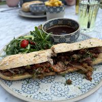 'Steak' baguette with onion gravy for dipping in 👍😋🌱 at Beck Hall in Malham