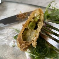 Spiced potato & sweet pea samosa  at Beck Hall in Malham