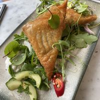 Spiced potato & sweet pea samosas  at Beck Hall in Malham