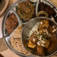 thali had the worst lime pickle ever which was completely inedible, otherwise mostly ok but too spicy and tofu is just always so bland at Beck Hall in Malham