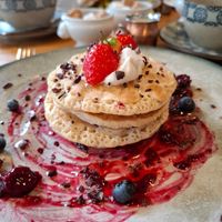 Pancake with mixed berries and maple sirup at Beck Hall in Malham