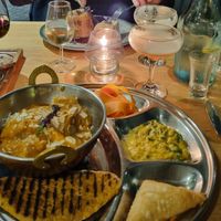Indian curry for me and the beef suet pudding for my partner at Beck Hall in Malham