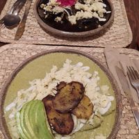 Mole negro y de pipian verde. El negro fue riquísimo!!! at Na Tlali in Mexico City