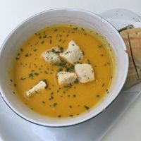 Lunch option: carrot coconut soup  at Cafe Isla in Stuttgart