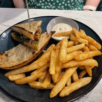 Pesto sandwich with a side of fries   at BaganHood 蔬食餐酒館 in Taipei