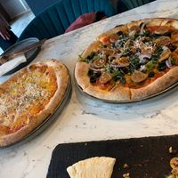 Sausage pizza and cheese pizza at BaganHood 蔬食餐酒館 in Taipei