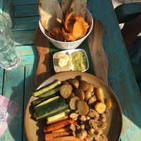 Dipping platter veggies hummus guac pita bread at Fat Cats in 