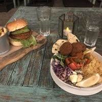 Falafel salad and veggie burger  at Fat Cats in 