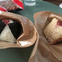 Ume onigiri (with nori and brown rice) at Omusubi Gonbei in Paris
