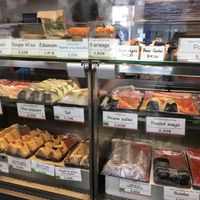 The onigiri with a big choice of vegan options (not all pictured) at Omusubi Gonbei in Paris