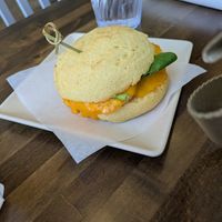 Egg, cheese, and spinach on biscuit at Sunflower Bakehouse in Nashville