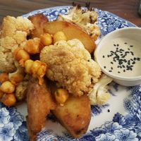 Roasted potato and cauliflower with tahini sauce at Romero Verde in Madrid