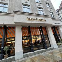 outside at Bagel Brothers in Leipzig