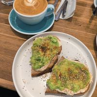 Avocado toast and coffee at Virgule in Toulouse